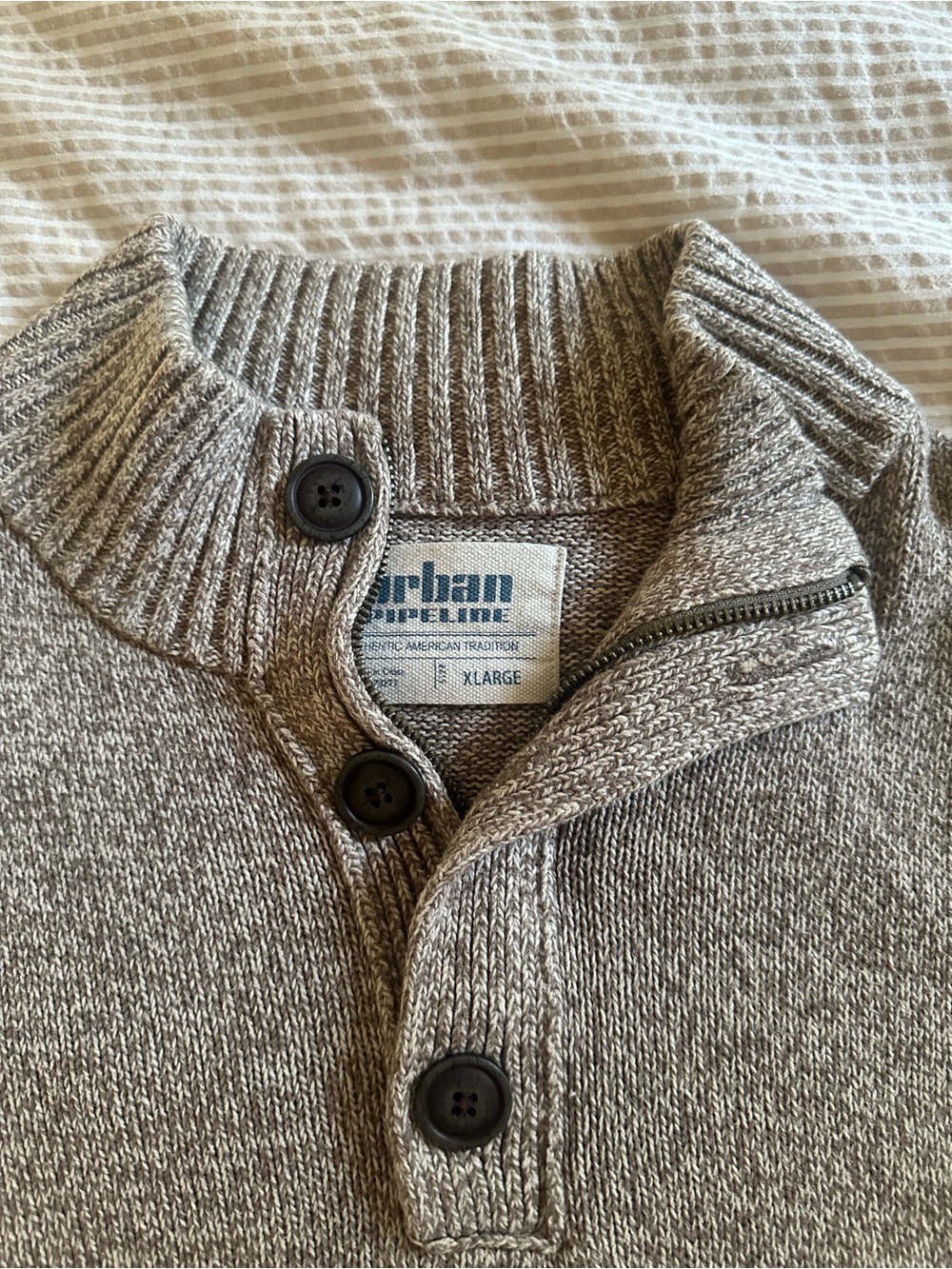 urban pipeline Heather Gray Ribbed Collar Zip-Button Sweater